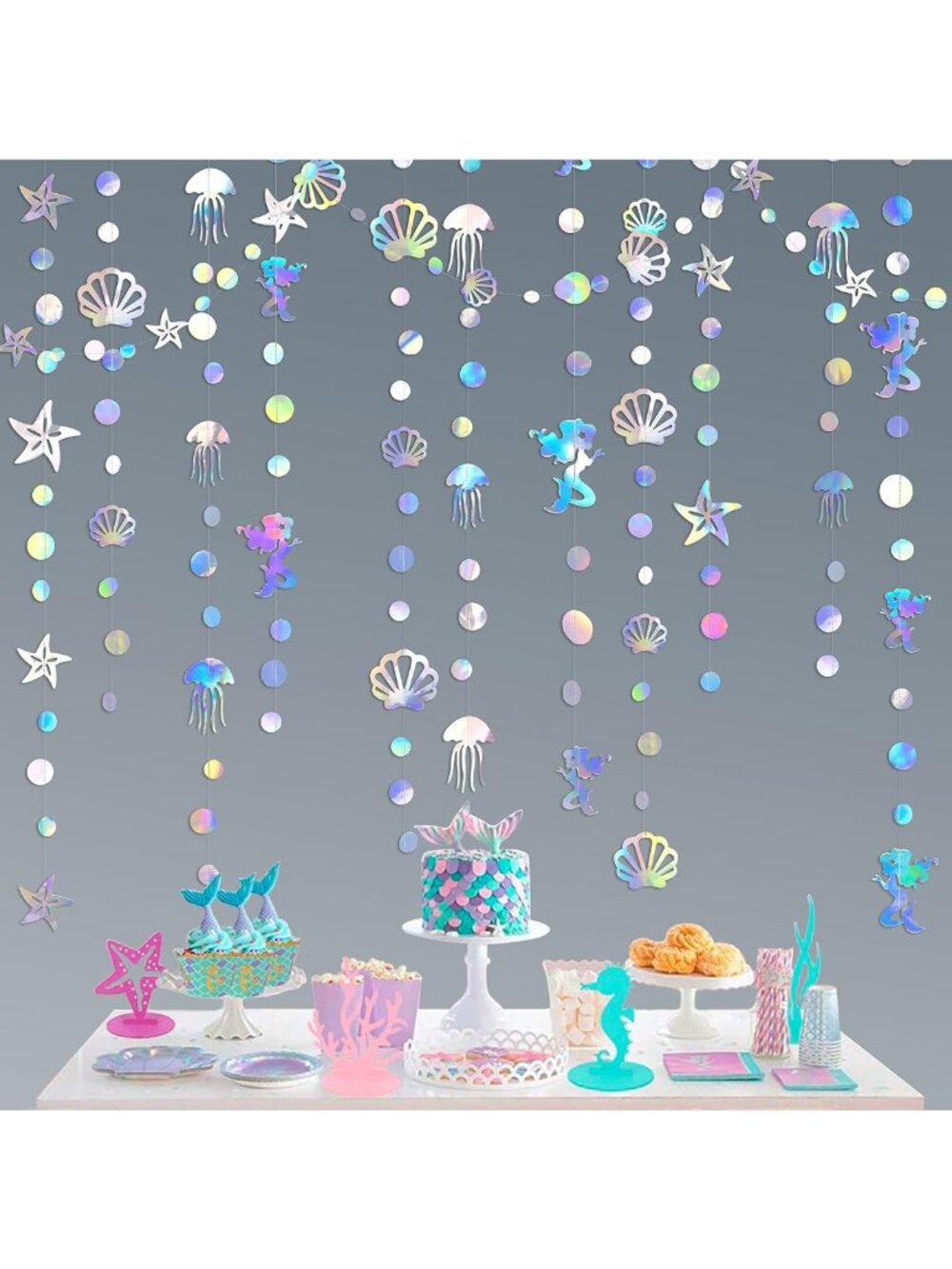 Iridescent Mermaid Garland 40ft | Jellyfish, Seashell, Starfish Decor for Under